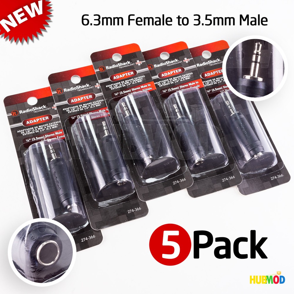 LOT of 5 RadioShack 1/4″ 6.3mm Female to 1/8″ 3.5mm Male Headphone Audio Adapter