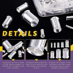 10-100PCS Gauge AWG (8 6 4 2 1/0 2/0) Wire Connectors Crimp Ferrules Terminals