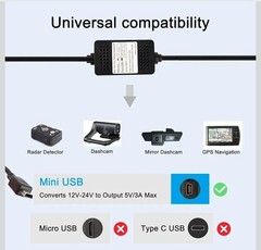 Dash Cam Hardwire Kit Mini USB Fuse Cable for Cars 12V-24V to 5V New
