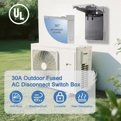 30 Amp Fused AC Disconnect Box, 120/240VAC Pull-Out Switch NEMA 3R Outdoor Metal