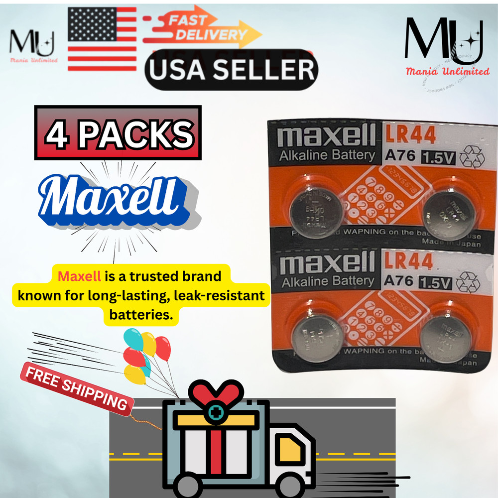 4 PCS LR44 Maxell Fresh Stock A76 L1154 AG13 357 New Alkaline Battery Exp 2030+