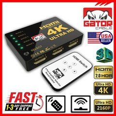 4K HDMI 2.0 Cable Splitter Switcher Box Hub IR Remote Control 5X1 Power 5 to 1