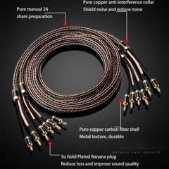 24 strand 7N OCC Bi-wire HIFI Speaker Cable Audio Bi Wiring Cables Banana Plug