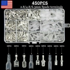 450PCS Female Male Spade Connectors Wire Crimp Terminals Set 2.8mm/4.8mm/6.3mm