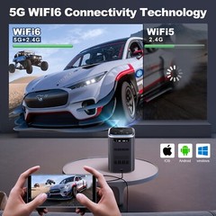 4K Projector With WiFi Bluetooth 5.0 600ANSI 1080P Compatible with iOS/Android