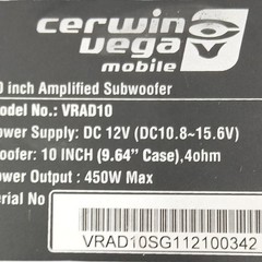 Cerwin Vega VRAD10 10” Powered Active Car Audio Subwoofer 450W Max