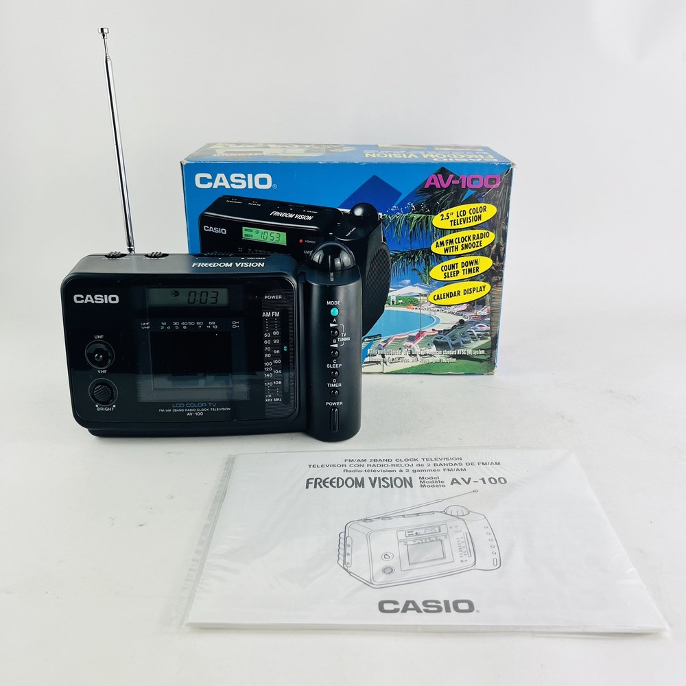 CASIO Freedom Vision LCD Color TV with FM / AM Clock Radio | AV-100 | Portable