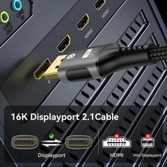 DisplayPort 2.1 Cable 16K 8K@120Hz 4K@240Hz 80Gbps HDR DP Gaming Cable