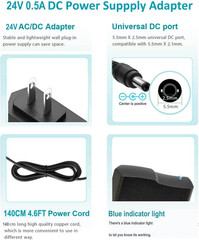 DC 24V 0.5A 500Ma Power Supply 12W AC Adapter 100-240V 50-60Hz AC to DC 24 Volt