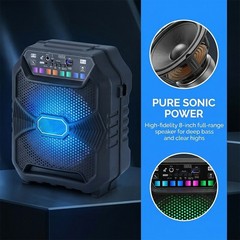 Rechargeable Bluetooth Speaker w/ 8” Woofer Portable LED Party Speaker AUX TWS