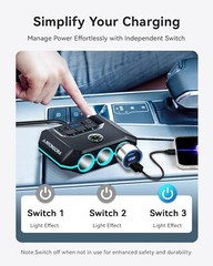 Cigarette Lighter Splitter, 120W Car Charger Adapter with USB & PD, 7 in 1 Multi