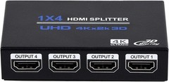 1×4 HDMI Splitter, 1 in 4 Out HDMI Splitter Audio Video Distributor Box Support