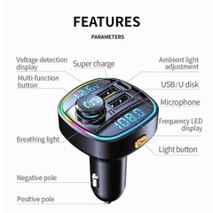 Bluetooth 5.0 Car Wireless FM Transmitter Adapter USB PD Charger AUX Hands LOT