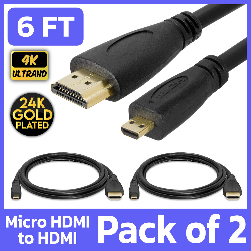 2 Pack Micro HDMI to HDMI Cable 6 FT Raspberry Pi 4K TV Camera Sony Nikon Lenovo