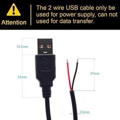 2pcs 3.3Ft 20AWG USB2.0 Male Plug 2pin Wire DIY USB Pigtail Cable 5A DC Power US