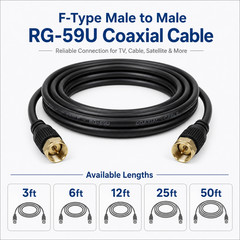 F-Type Male to Male RG-59U Coaxial Cable – 3ft / 6ft / 12ft / 25ft / 50ft
