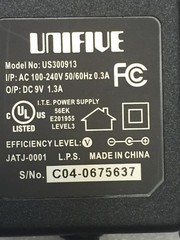 A/C -DC Adapter 9V-1.3A US300913 Unifive, 30 Days Money Back