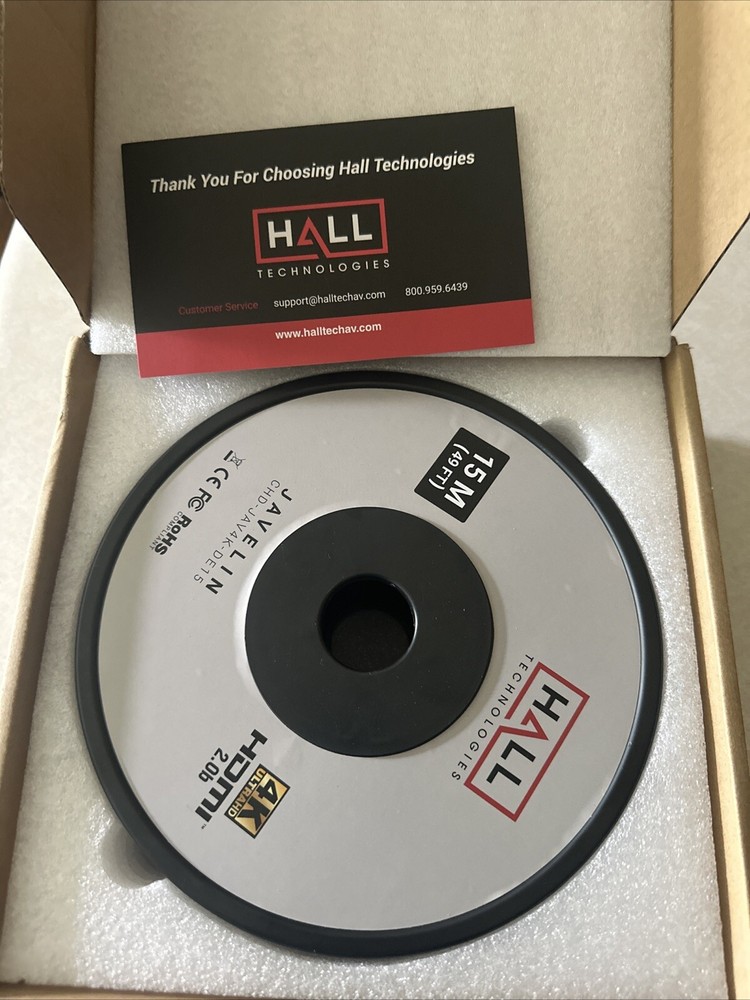 Hall Research CHD-JAV4K-DE15 15m/49ft 18Gbps 4K Javelin Active Plenum HDMI Cable