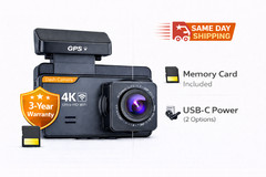 4K Dash Cam Front Rear WiFi GPS 64GB Hardwire Kit Dual Power Night Vision