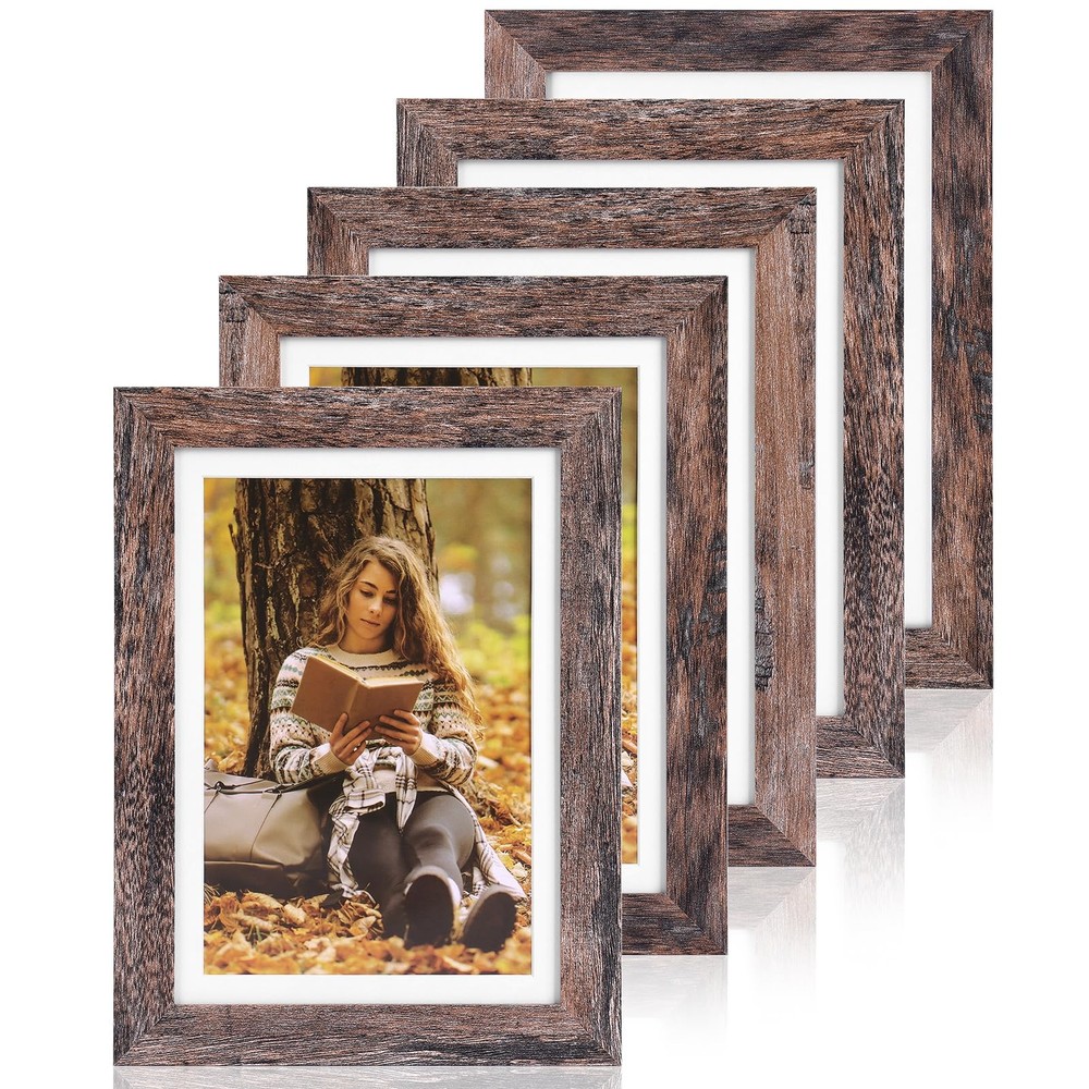 Fixwal 5×7 Picture Frames Set of 5, Rustic Brown Wood 5×7, D-Rustic
