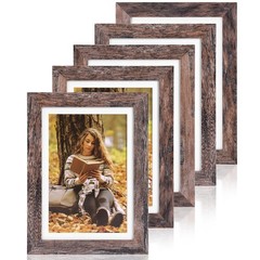 Fixwal 5×7 Picture Frames Set of 5, Rustic Brown Wood 5×7, D-Rustic