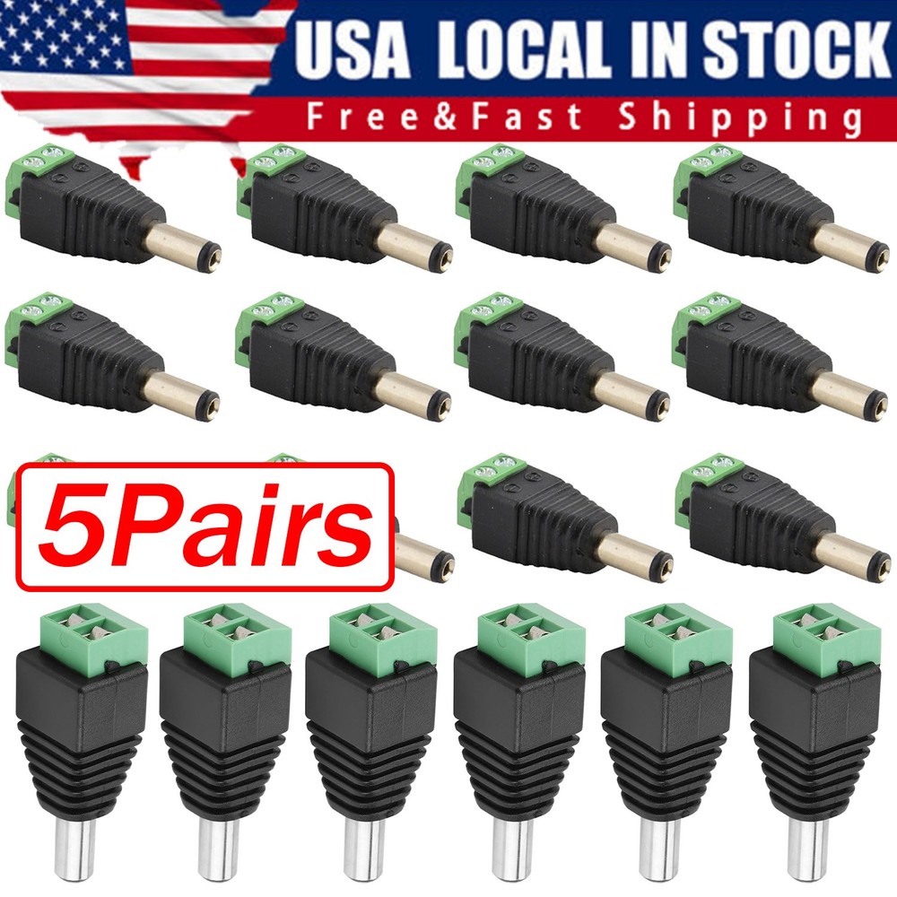 100Pairs Male Female 2.1×5.5mm DC Power Plug Jack Adapter Connector for CCTV Lot