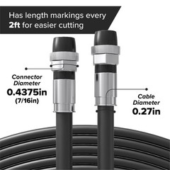 Black, Booted RG6 Coaxial Cable, All Weather Proof Coax, 1 Foot (0.3 Meter)