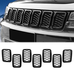Front Grill Rings Honeycomb Grille Mesh Inserts Cover Trim Black(Mesh Ring)