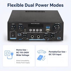 AK55 Stereo Audio Amplifier Max 450W Home 2 Channel with 2 Mic FM Radio USB AUX