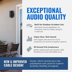16AWG Speaker Cable 500ft Outdoor Direct Burial UV 16/2 Gauge Bulk Audio Wire