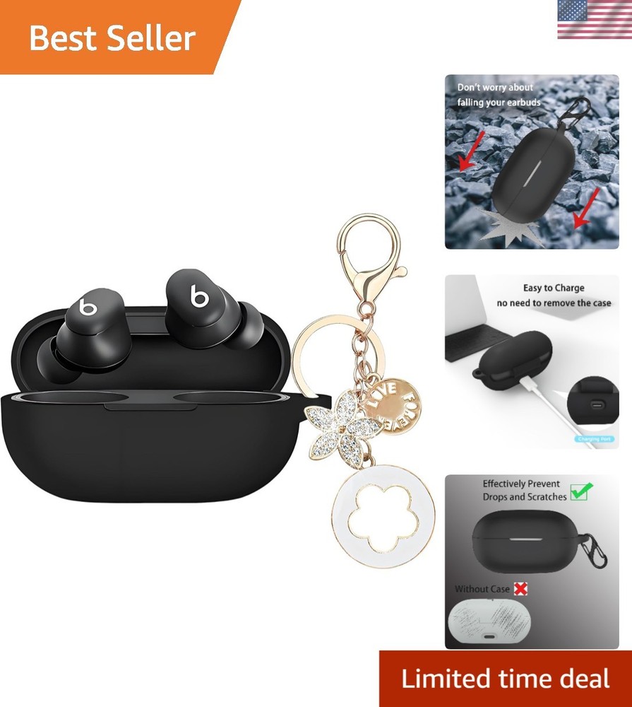 Chic Black Silicone Case for Beats Solo Buds with Fashion Keychain Accessory