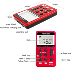 Retekess V112 Portable Pocket FM/AM Radio Mini Size Digital Rechargeable Walking