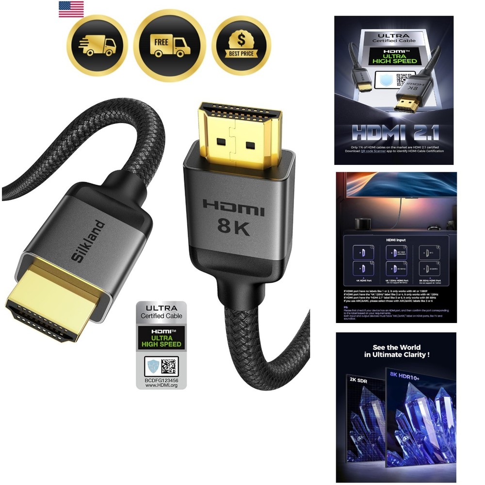 Certified HDMI 2.1 Cable, [4K@240Hz 144Hz 120Hz, 8K@60Hz] 1440P Ultra High Sp…