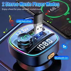 Bluetooth5.0 Car Wireless FM Transmitter Adapter USB PD Charger AUX Hand-Free US