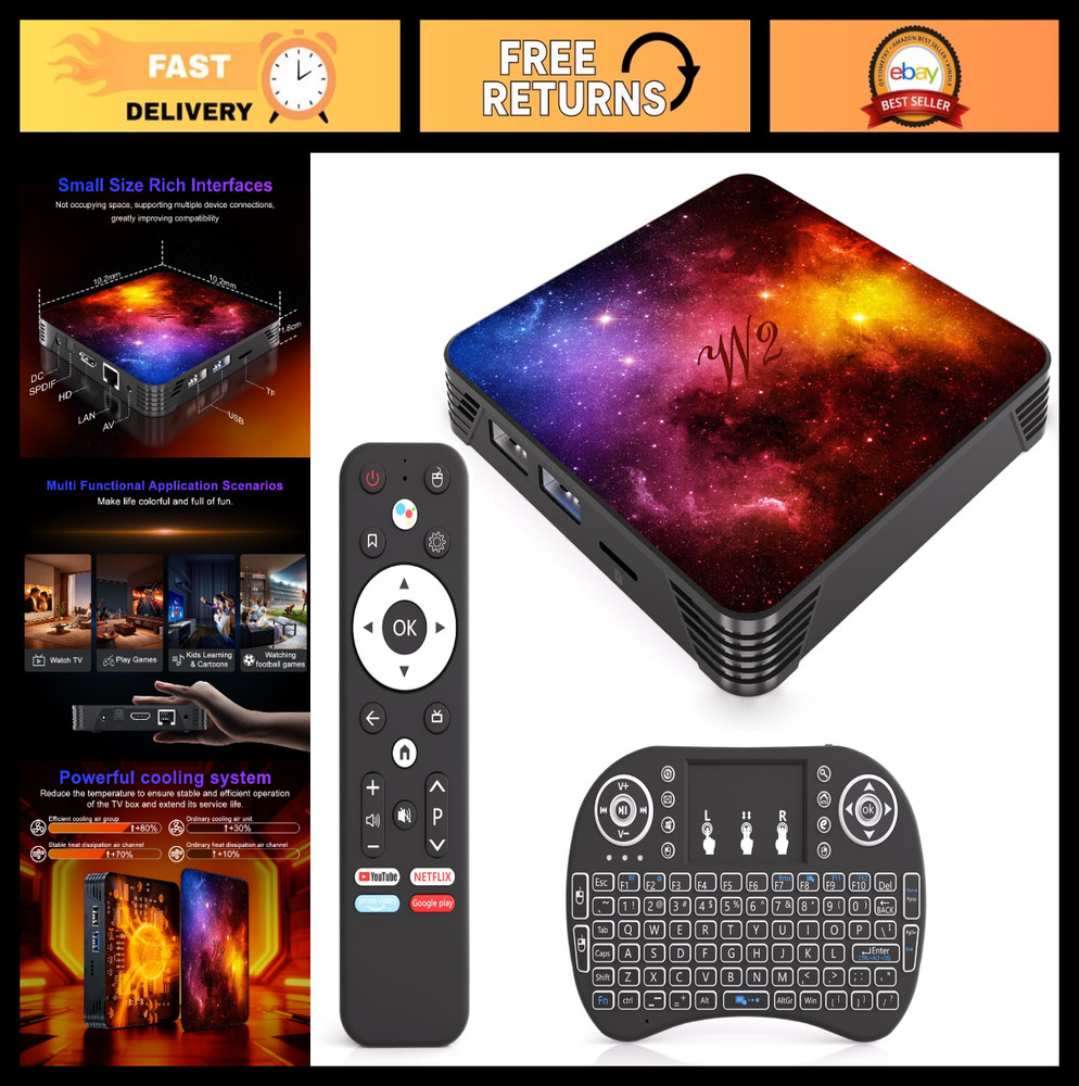 4GB RAM 64GB ROM Android 14.0 TV Box, 4K UHD Media Player, Dual Band WiFi, Bluet