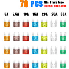 New 70pcs Assorted Car Mini Fuse 5 7.5 10 15 20 25 30 Amp
