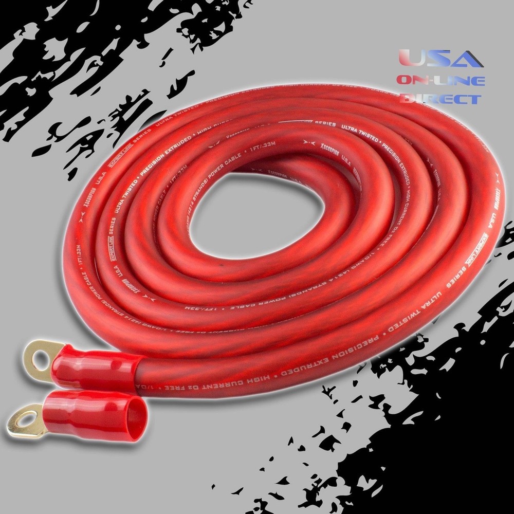 0 Gauge 25 feet RED Power 100% OFC Wire Strands Copper Marine Cable 1/0 AWG USA