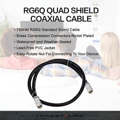 18 Ft RG6 Quad Shield Coaxial Cable F Connector 18 AWG 3GHZ 75 Ohm Sat TV