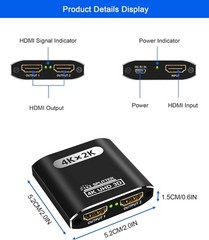 HDMI Splitter 1 In 2 Out – Aluminum 4K Signal V1.4 Powered HDCP Bypass Supports*