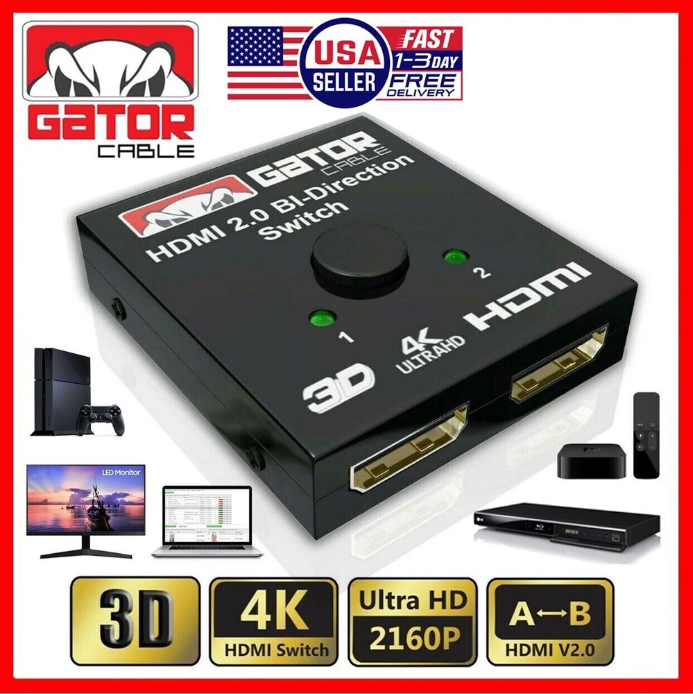 Bi-Direction 4K HDMI 2.0 Cable Switch Switcher Splitter HUB HDCP 2×1 1×2 In Out