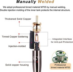 Ultra-High Purity Copper 3.5mm to 2 RCA Male Audio Cable Y Splitter 9.8ft/3M