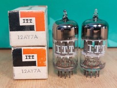 Pair of Hitachi (ITT lbl) 12AY7 NOS NIB Vacuum Tubes – 12% matched #EC36/M