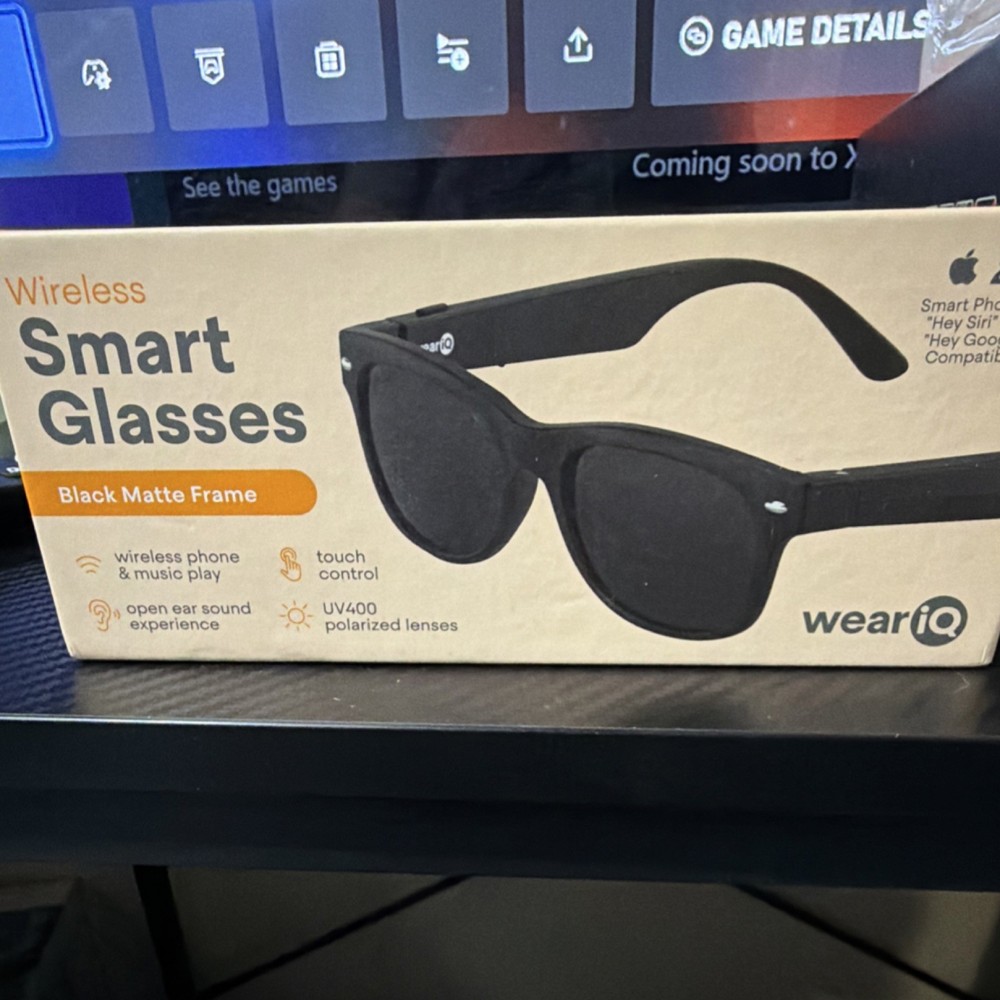 weariQ Wireless Smart Glasses Black Matte UV400 Polarized Touch Bluetooth USB