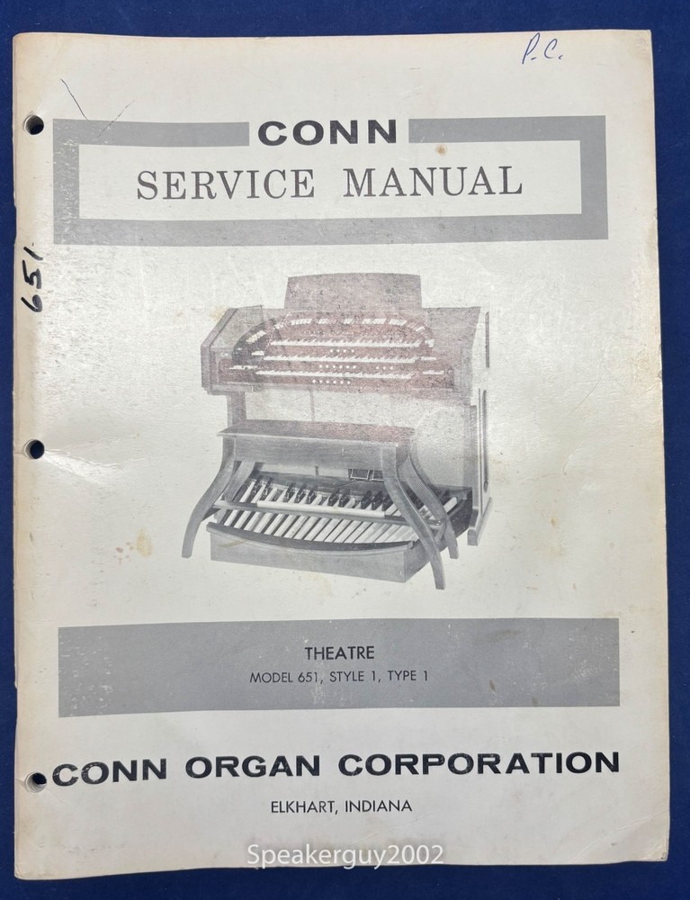 Original Conn Organ Service Manual / Theatre 651 Style 1 Type 1 — CS3