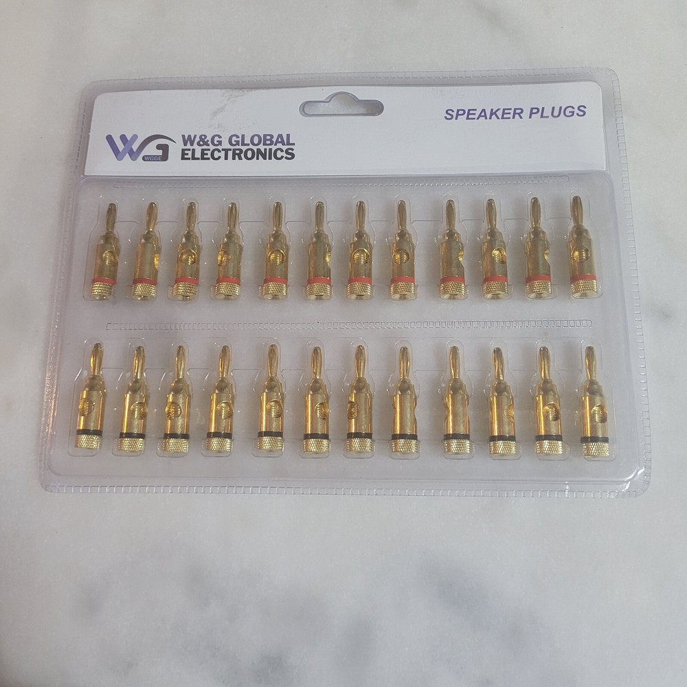 WGGE WG-3334 24k Gold Plated Banana Plugs (Open Screw Type) (12 Pairs)