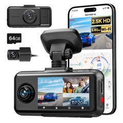 REDTIGER A6 3 Channel Dash Cam, 2.5K+1080P+1080P, 5.8GHz WiFi,3″ Touch Screen