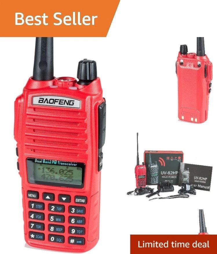 UV-82HP Red High Power Dual Band Radio: 60 Mile Waterproof Communication