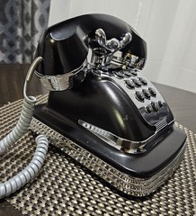 PF Products Retro Corded Push-Button Desk Telephone Black/Silver Redial Flash