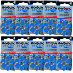 (60 pack)Rayovac Cochlear Implant Pro+ Batteries Size 675 RV-675CR-6IMPUS