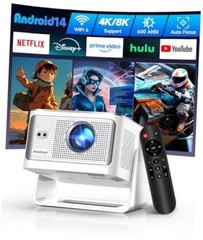 Smart Projector with 4K 8K Support, Android 14 Mini Projector with WiFi6 Silver